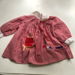 Vintage Red Gingham Baby Dress with Embroidery